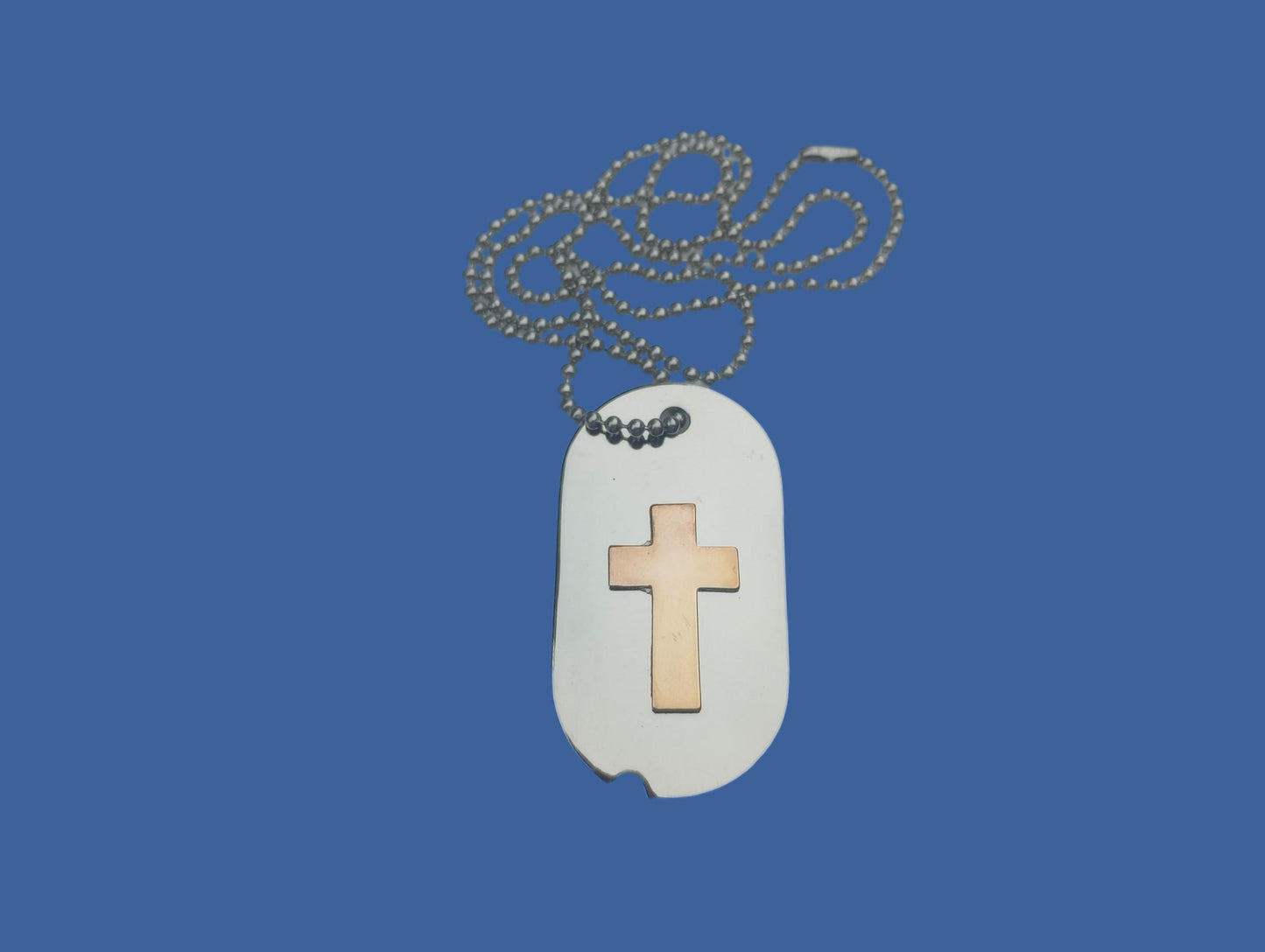 U.S MILITARY STYLE DOG TAG AND CHAIN WITH CHRISTIAN GOLD CROSS INSIGNIA NEW