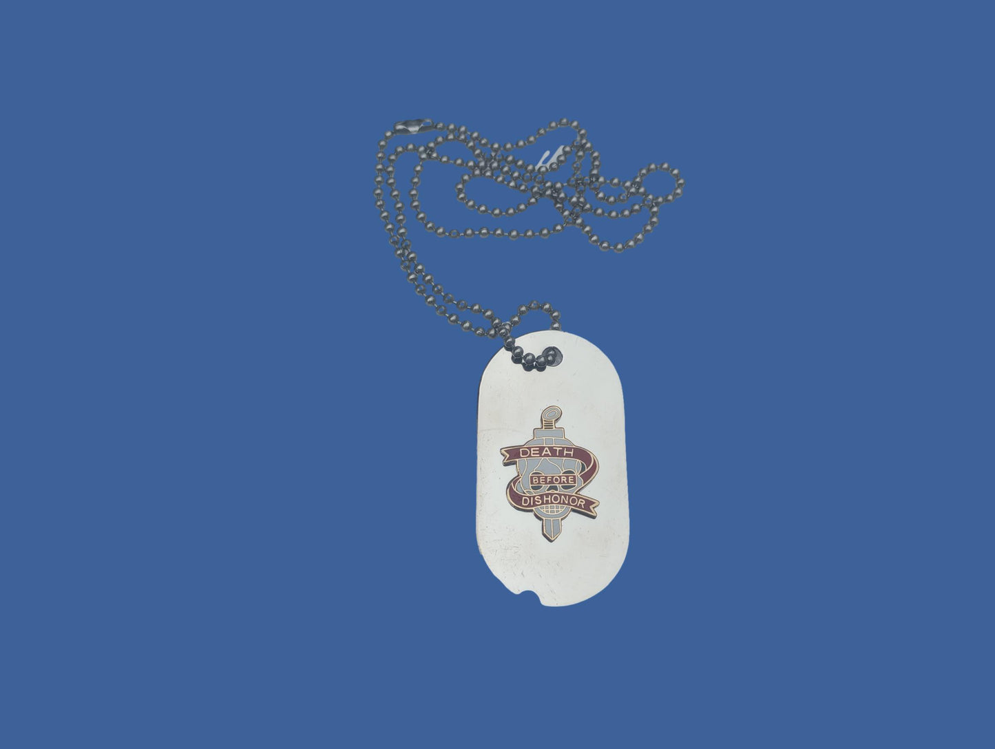 NECKLACE DEATH BEFORE DISHONOR CHROME PLATED DOG TAG WITH CHAIN