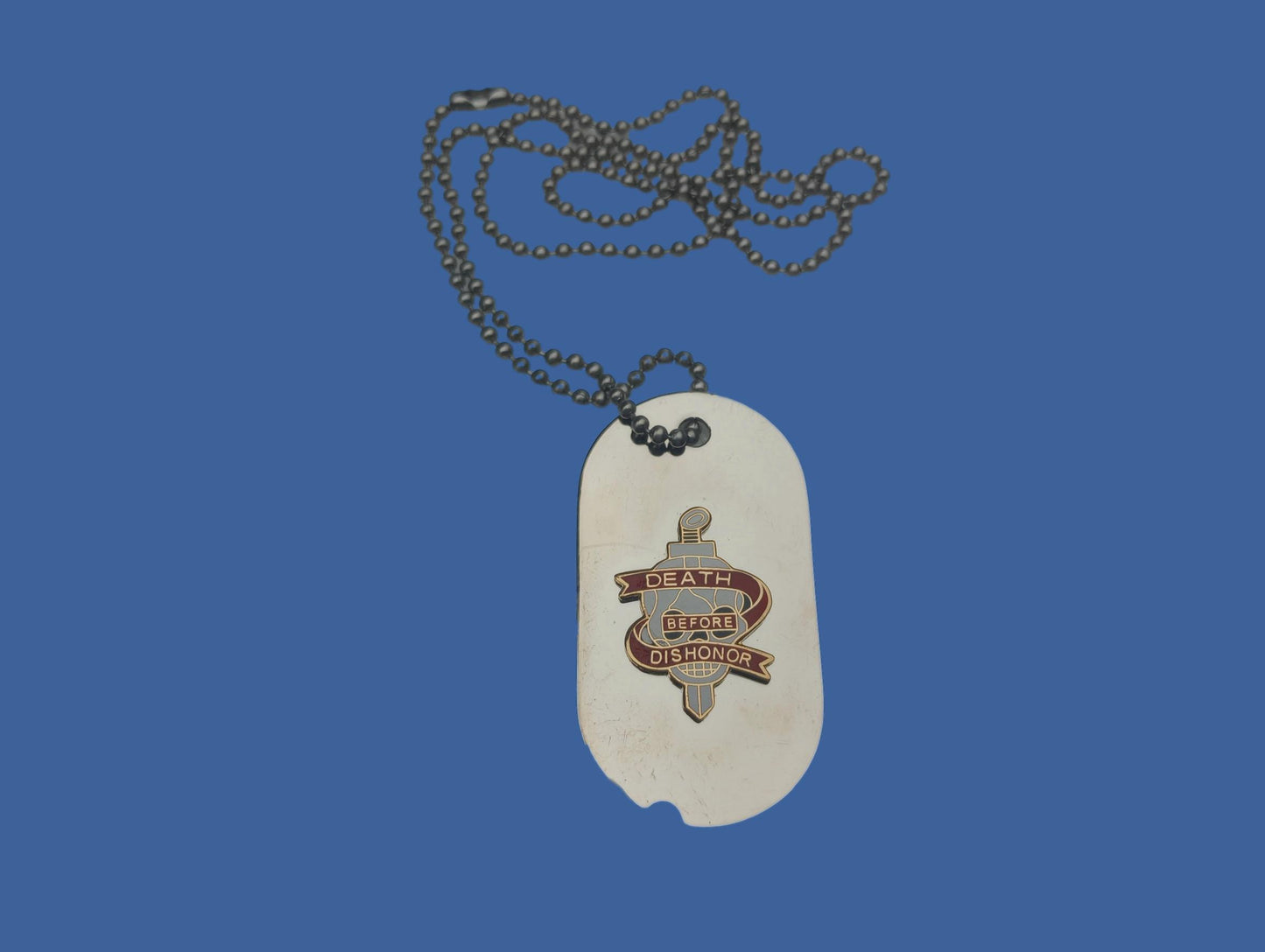 NECKLACE DEATH BEFORE DISHONOR CHROME PLATED DOG TAG WITH CHAIN