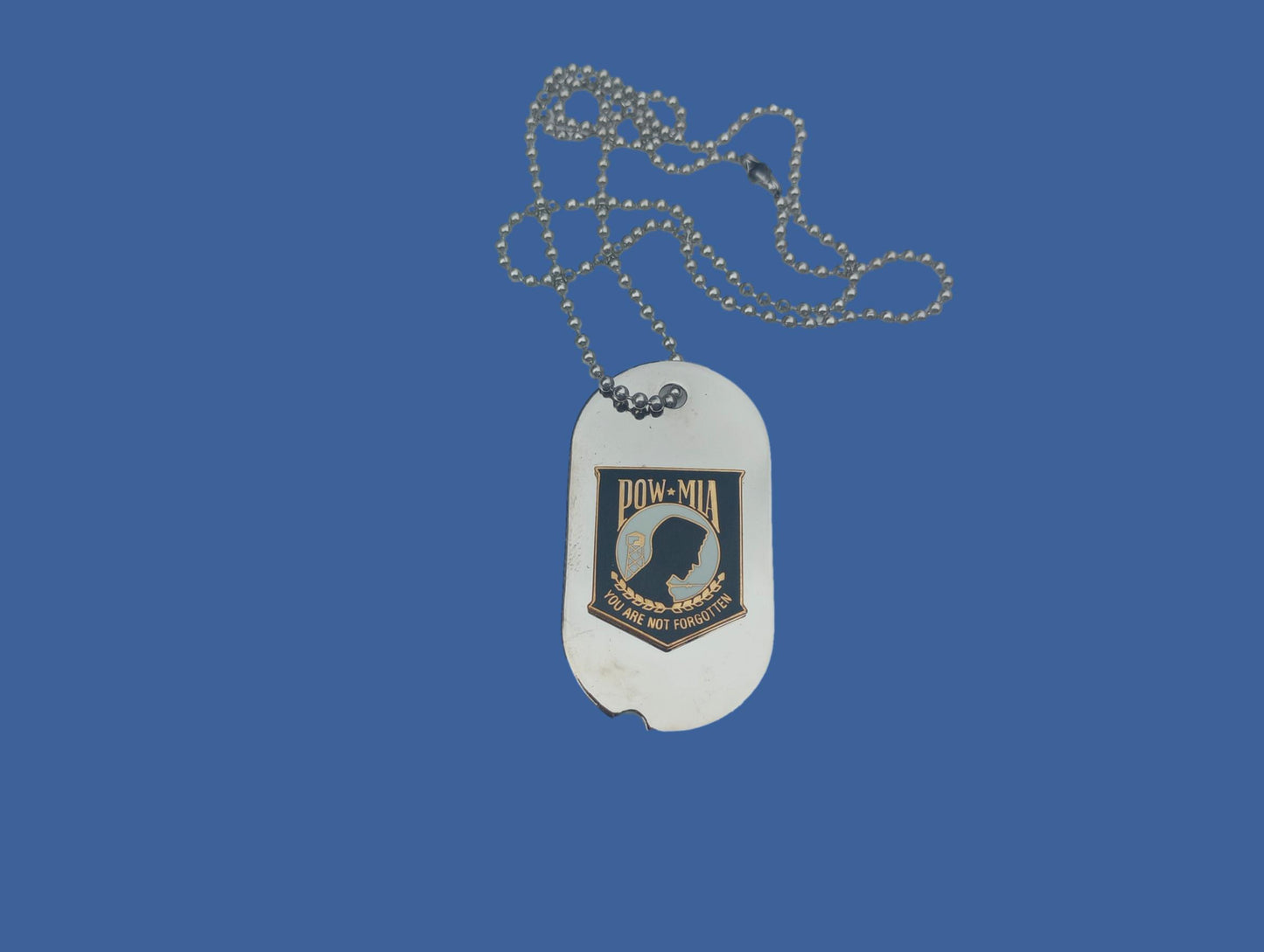 U.S MILITARY NECKLACE POW/MIA CHROME PLATED DOG TAG WITH CHAIN
