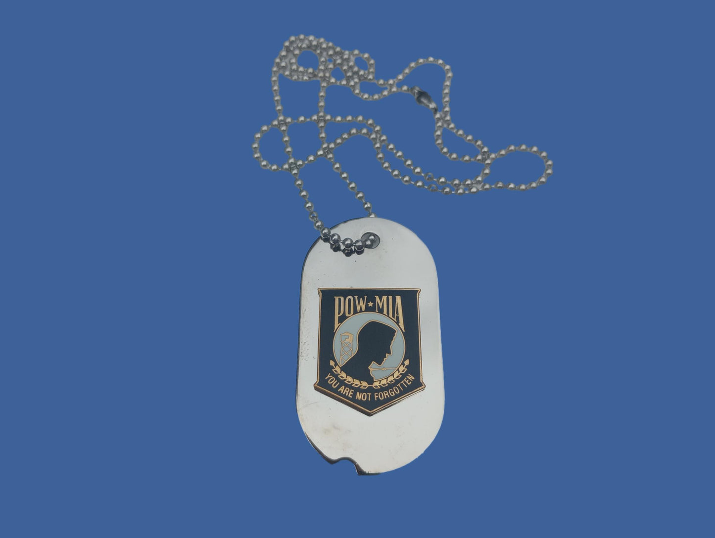 U.S MILITARY NECKLACE POW/MIA CHROME PLATED DOG TAG WITH CHAIN