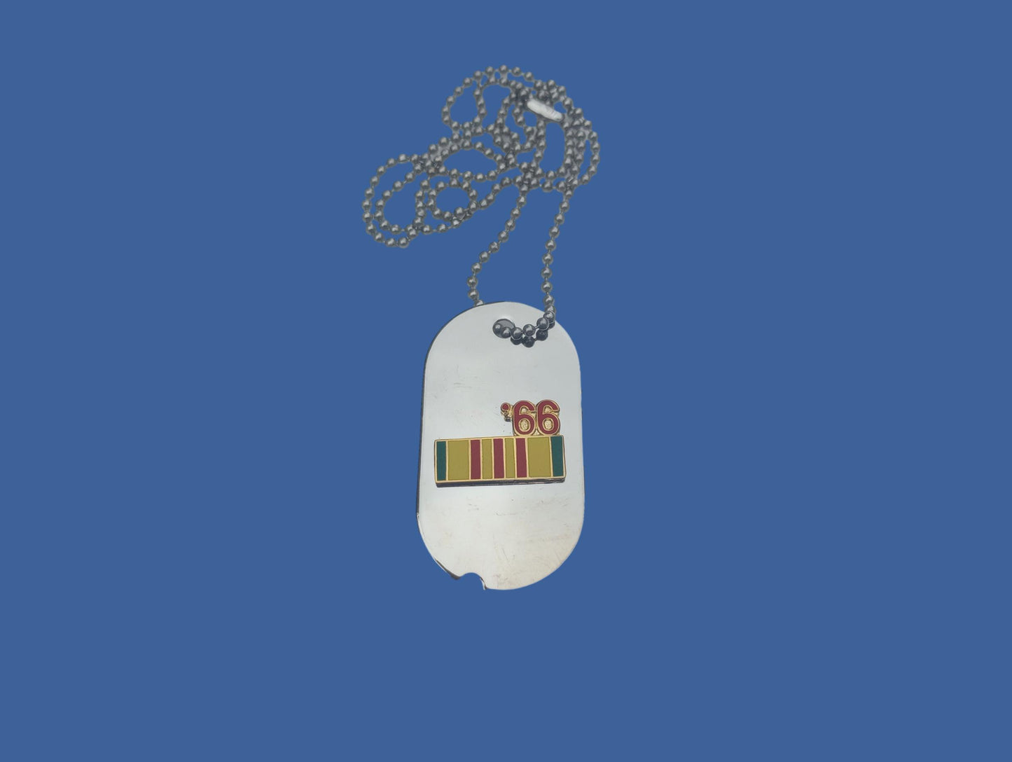 U.S MILITARY CHROME PLATED DOG TAG VIETNAM SERVICE BAR 1966 WITH CHAIN