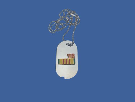 U.S MILITARY CHROME PLATED DOG TAG VIETNAM SERVICE BAR 1966 WITH CHAIN
