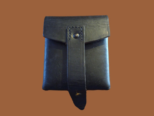 ORIGINAL WWII ITALIAN MILITARY BLACK LEATHER CARCANO AMMO 2 CLIP POUCH