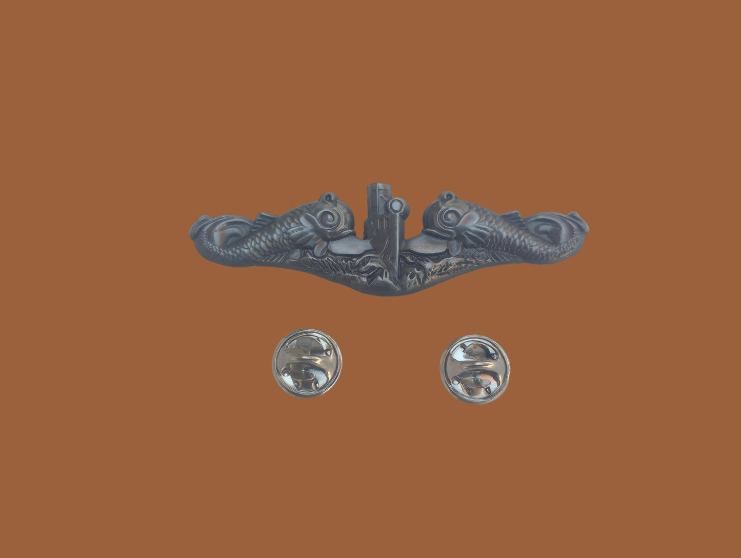 U.S MILITARY NAVY SILVER ENLISTED SUBMARINE PIN BADGE DOUBLE CLUTCH BACK