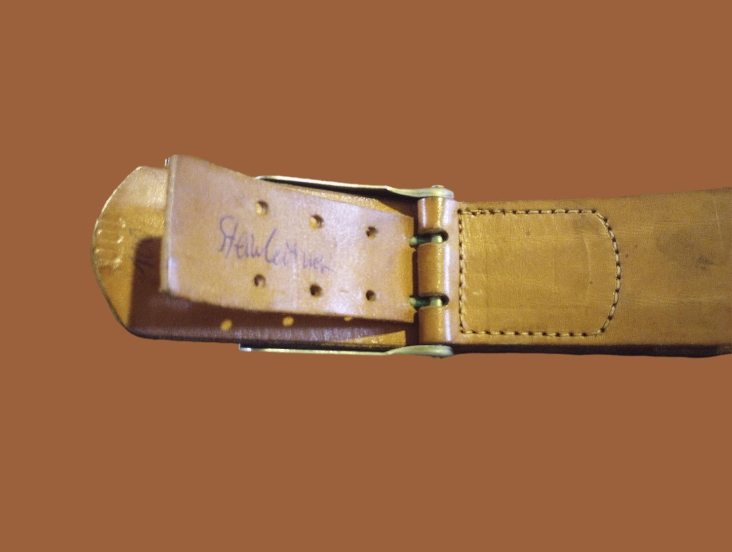 POST WAR WEST GERMAN ARMY LEATHER BELT + BUCKLE SIZE MEDIUM 100cm 39" INCHES