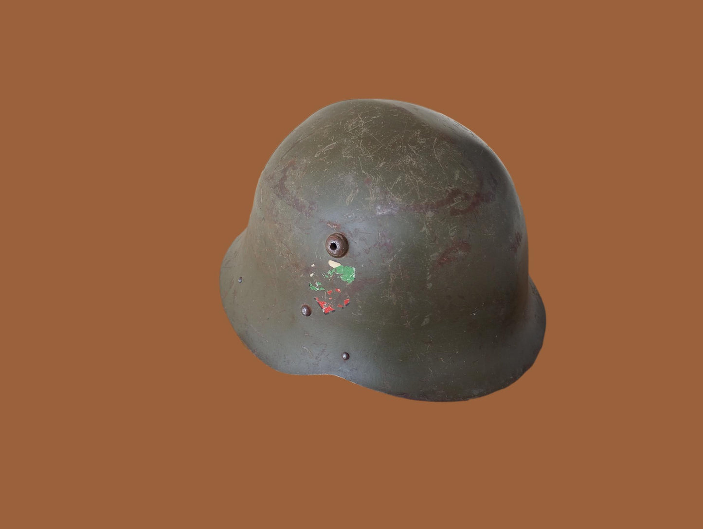 BULGARIAN M36C COMBAT HELMET LEATHER LINER & CHINSTRAP TRI COLOR DECAL ORIGINAL
