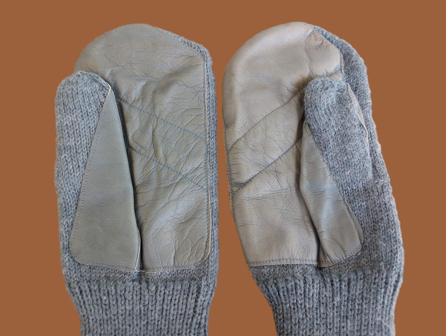 SWISS MILITARY WOOL MITTENS ARMY COLD WEATHER LEATHER PALMS SURPLUS