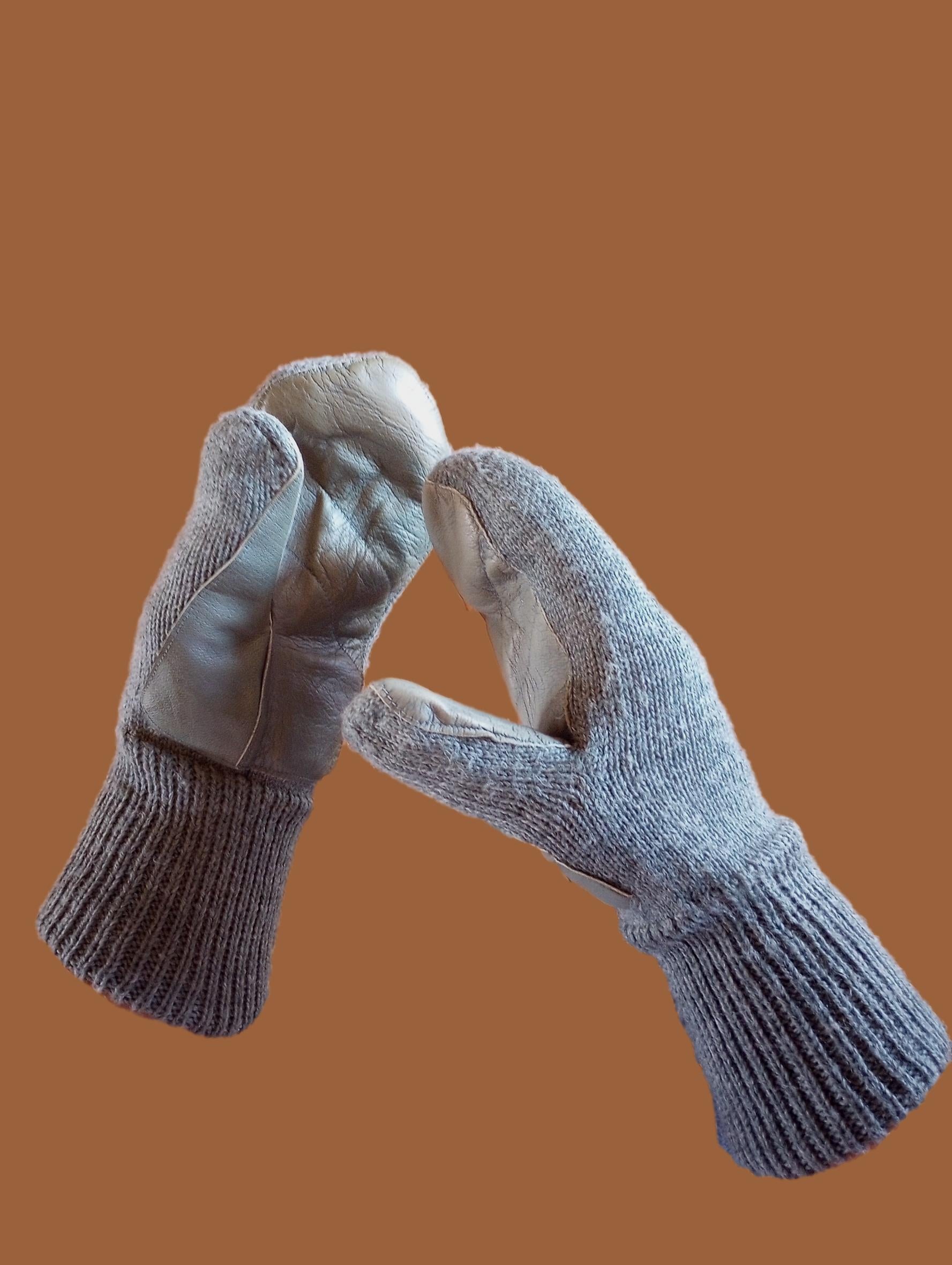 SWISS MILITARY WOOL MITTENS ARMY COLD WEATHER LEATHER PALMS