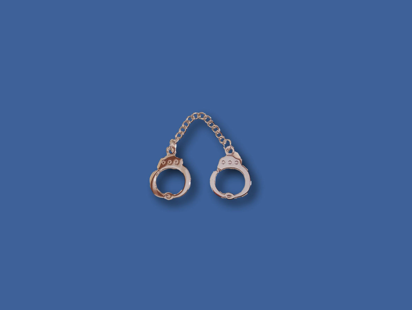 Handcuff with chain Lapel pin tie tac or hat pin double post design silver metal