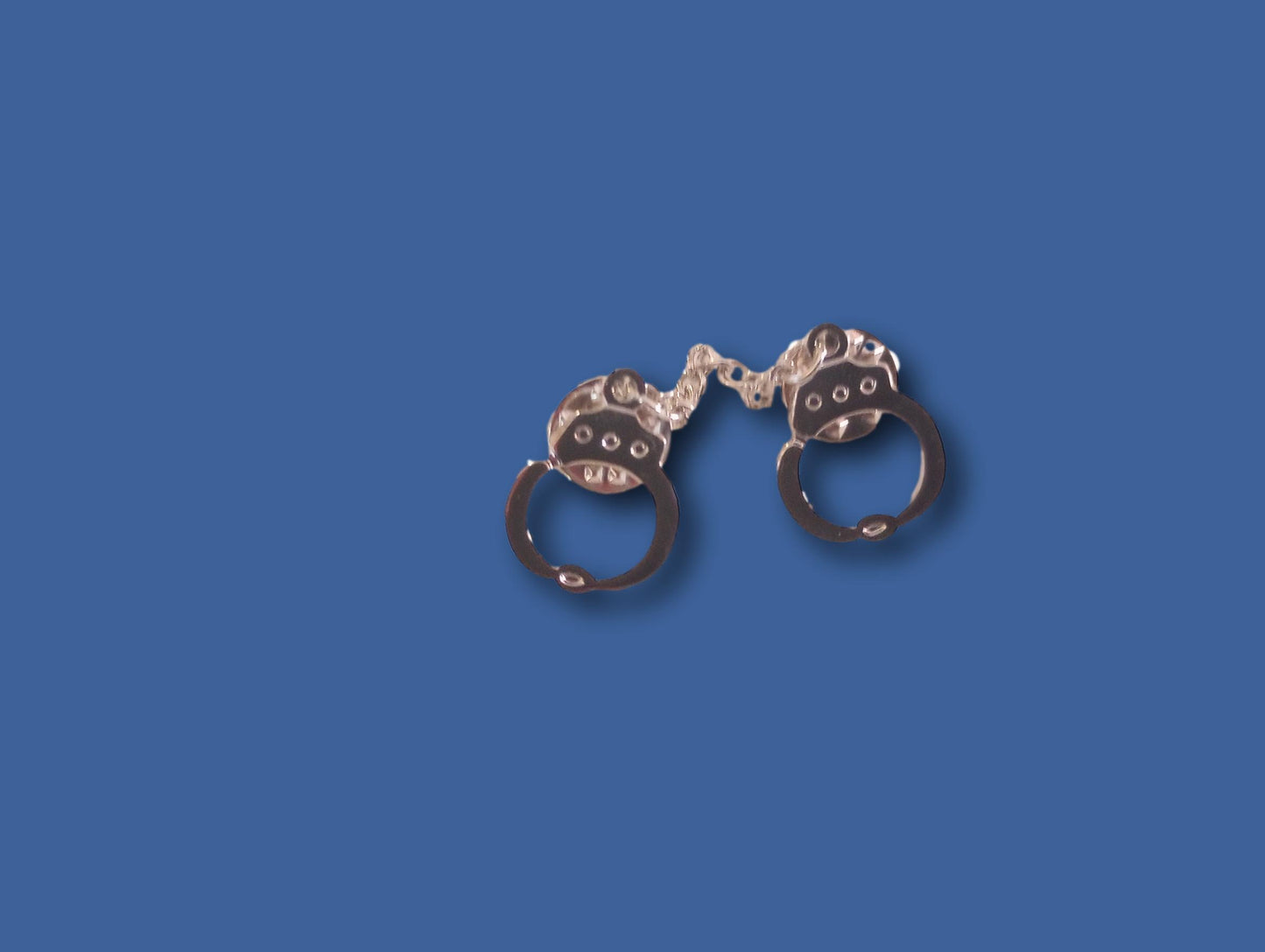 Handcuff with chain Lapel pin tie tac or hat pin double post design silver metal