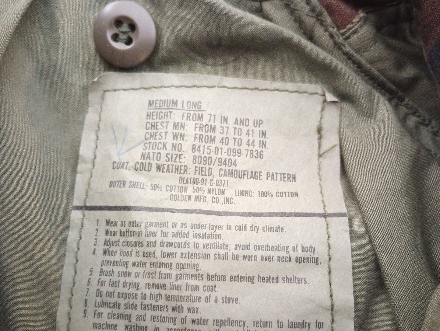 U.S MILITARY ISSUE M-65 FIELD JACKET WITH COLD WEATHER LINER WOODLAND CAMO NEW