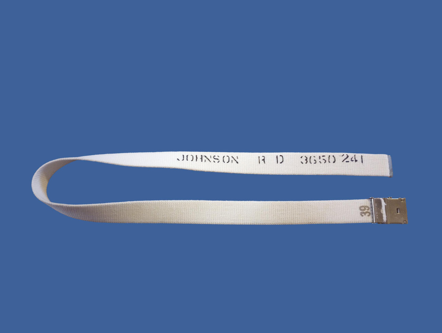 VINTAGE U.S MILITARY NAVY ISSUE WHITE WEB  BELT WITH NICKLE PLATED BRASS BUCKLE