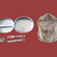 WWII U.S MILITARY MESS KIT WITH MEAT CAN POUCH 1945 KHAKI M-1928 GENUINE SET