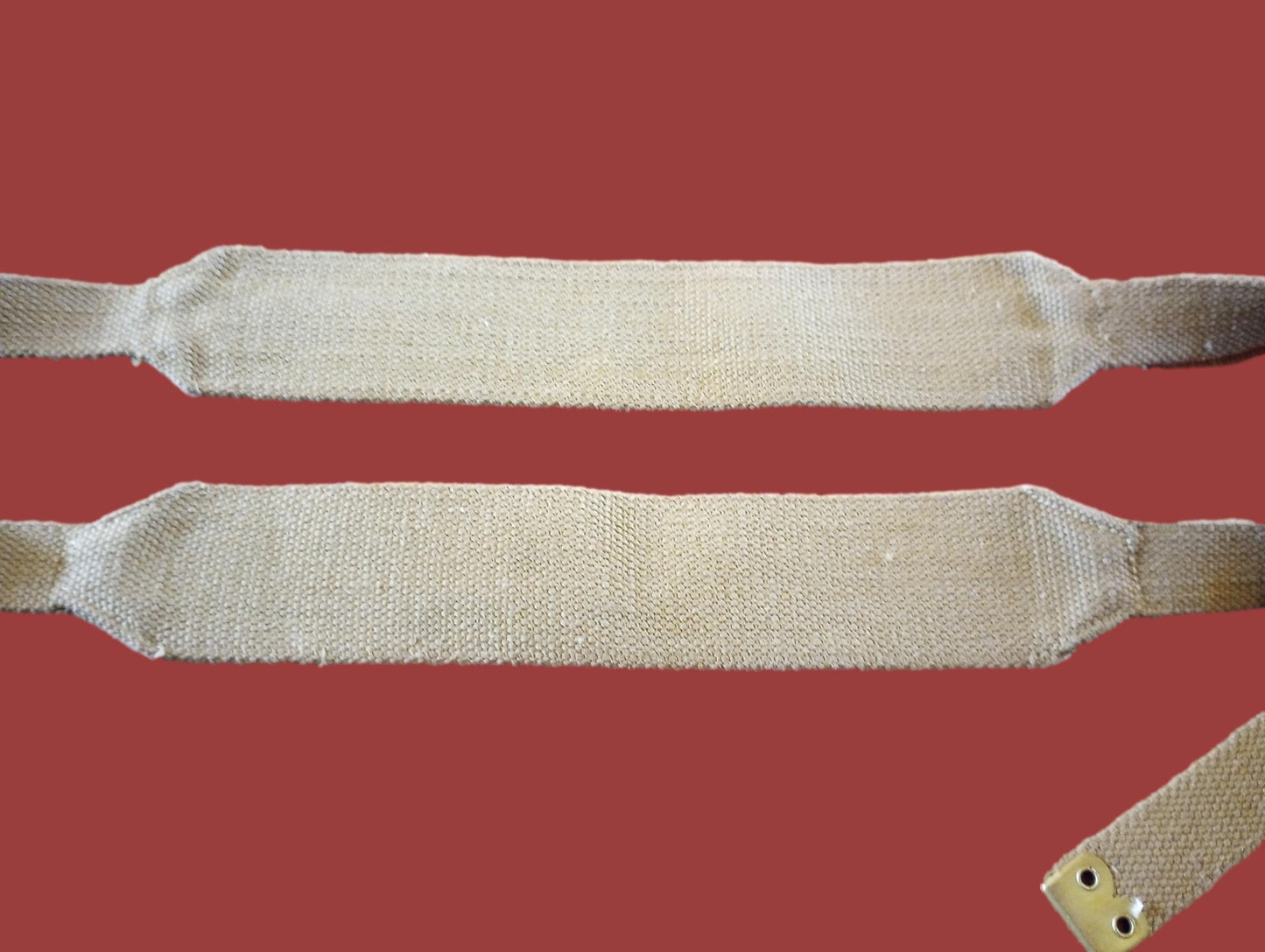 WWII BRITISH BRACES OR STRAPS KHAKI WEB COMBAT SUSPENDERS DATED 1 SET 1942