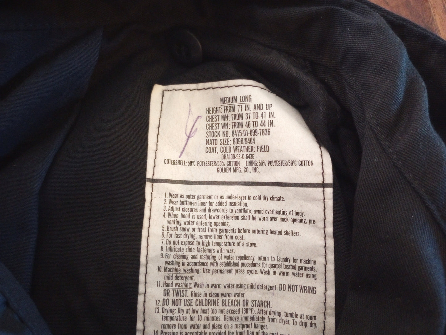 BLACK MILITARY STYLE  M-65 FIELD JACKET WITH LINER USA MADE MEDIUM LONG NOS
