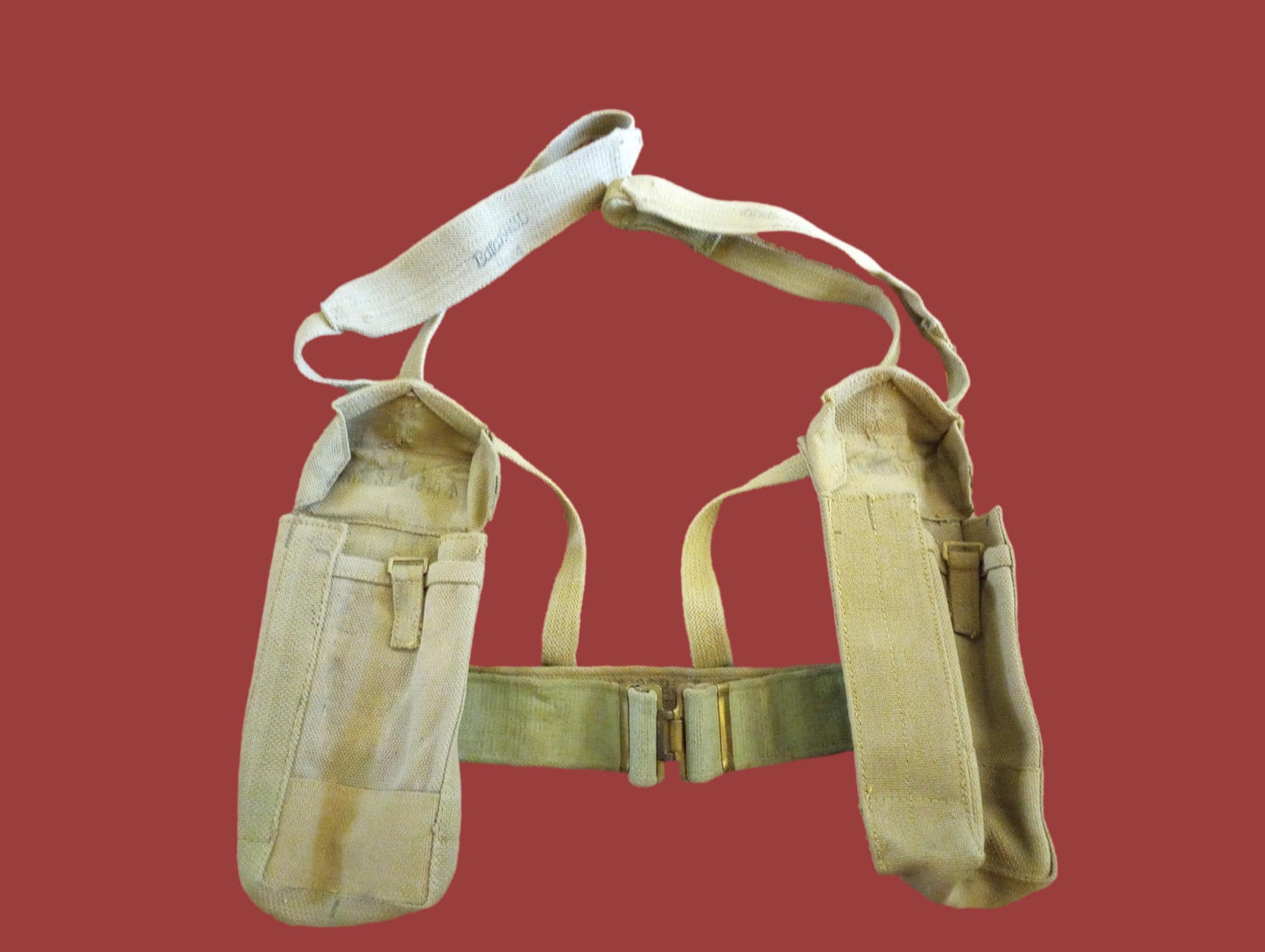BRITISH WWII P-37 WEB GEAR BELT SUSPENDERS AMMUNITION POUCHES ORIGINAL