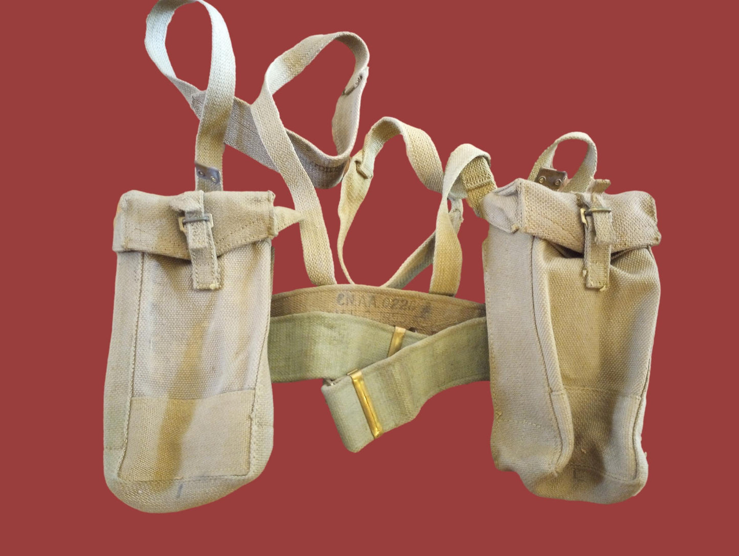 BRITISH WWII P-37 WEB GEAR BELT SUSPENDERS AMMUNITION POUCHES ORIGINAL