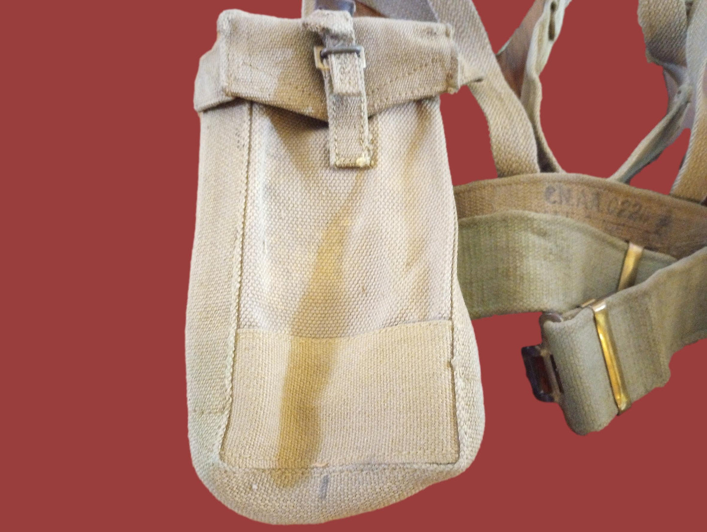 BRITISH WWII P-37 WEB GEAR BELT SUSPENDERS AMMUNITION POUCHES ORIGINAL