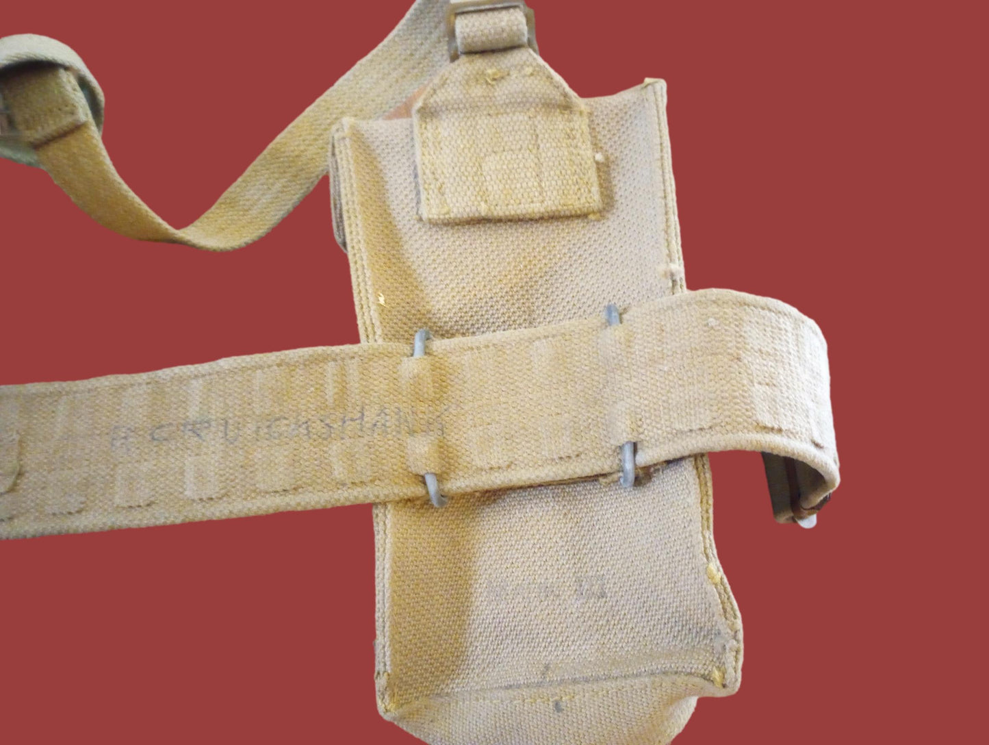 BRITISH WWII P-37 WEB GEAR BELT SUSPENDERS AMMUNITION POUCHES ORIGINAL