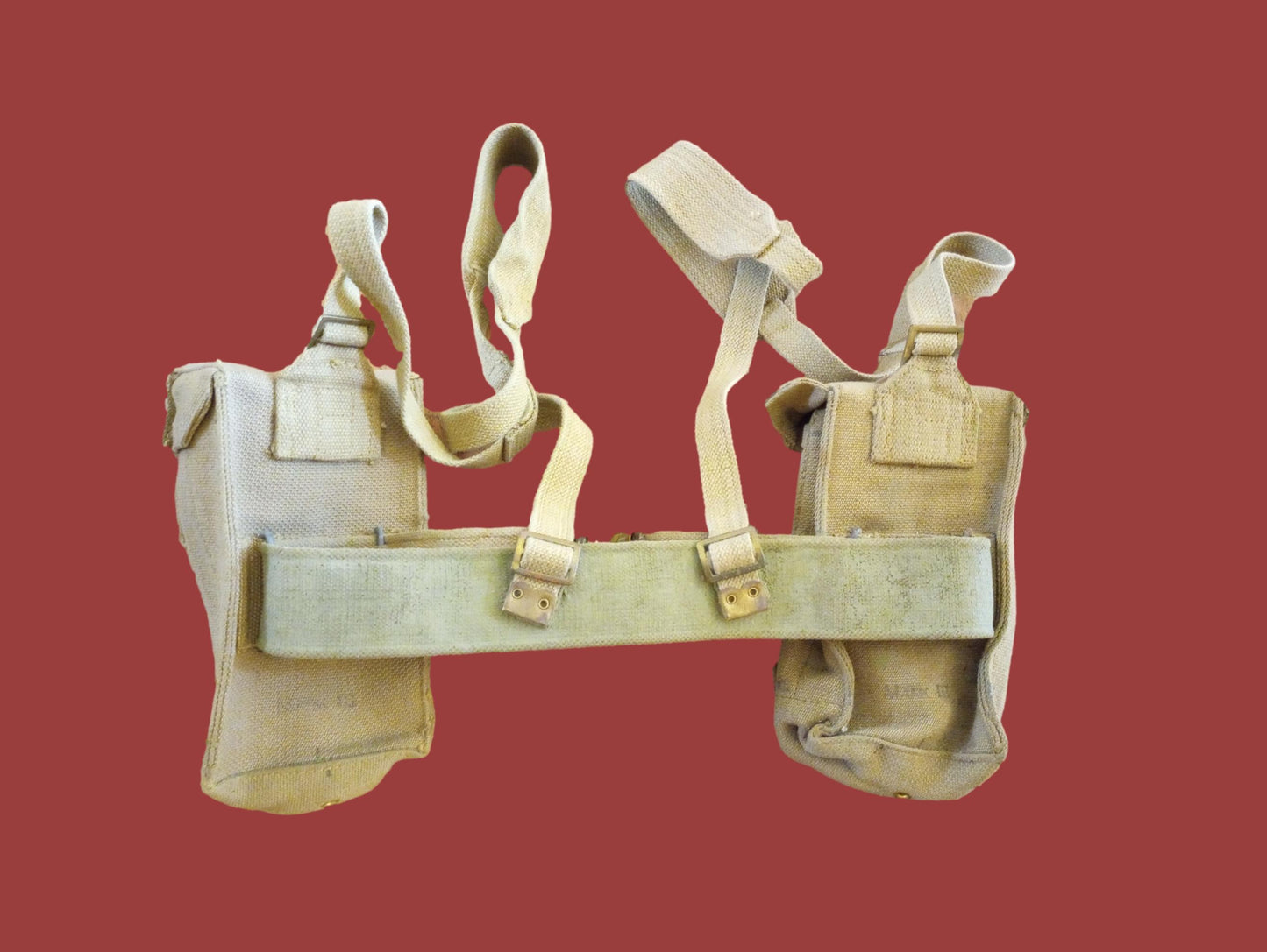 BRITISH WWII P-37 WEB GEAR BELT SUSPENDERS AMMUNITION POUCHES ORIGINAL