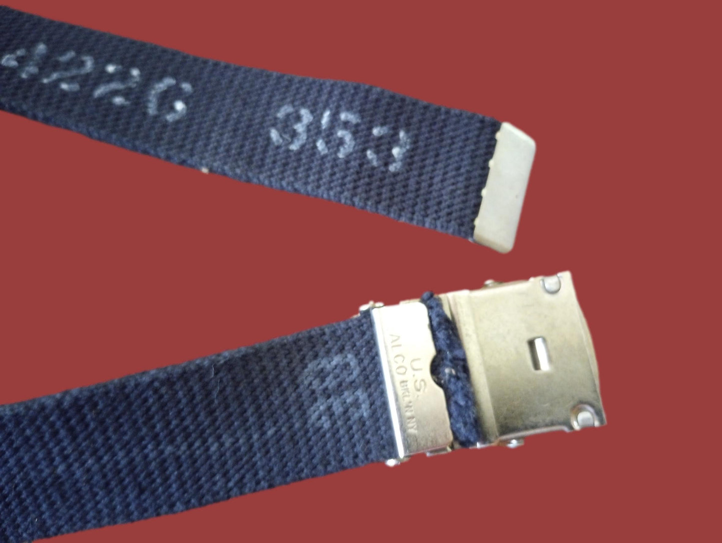 VINTAGE MILITARY NAVY ISSUE BLACK WEB  BELT WITH NICKEL ROLLER BUCKLE US MADE