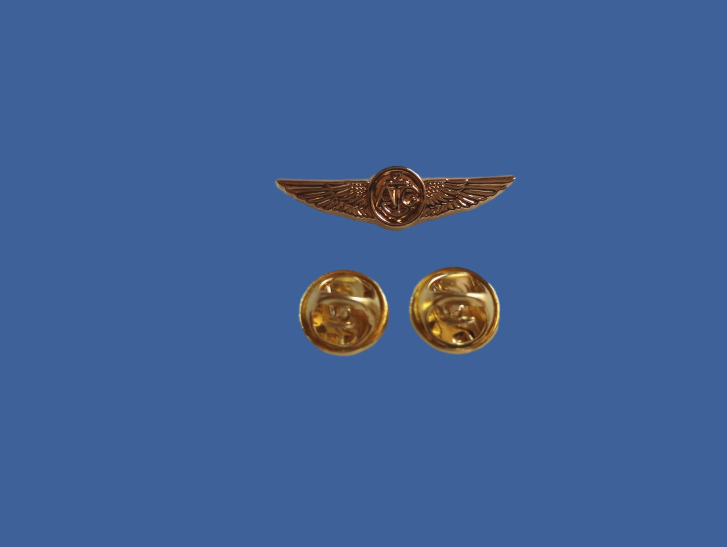 U.S MILITARY NAVY MINIATURE GOLD AIR CREW WINGS 1 1/8" INCHES WIDE HAT PIN LAPEL