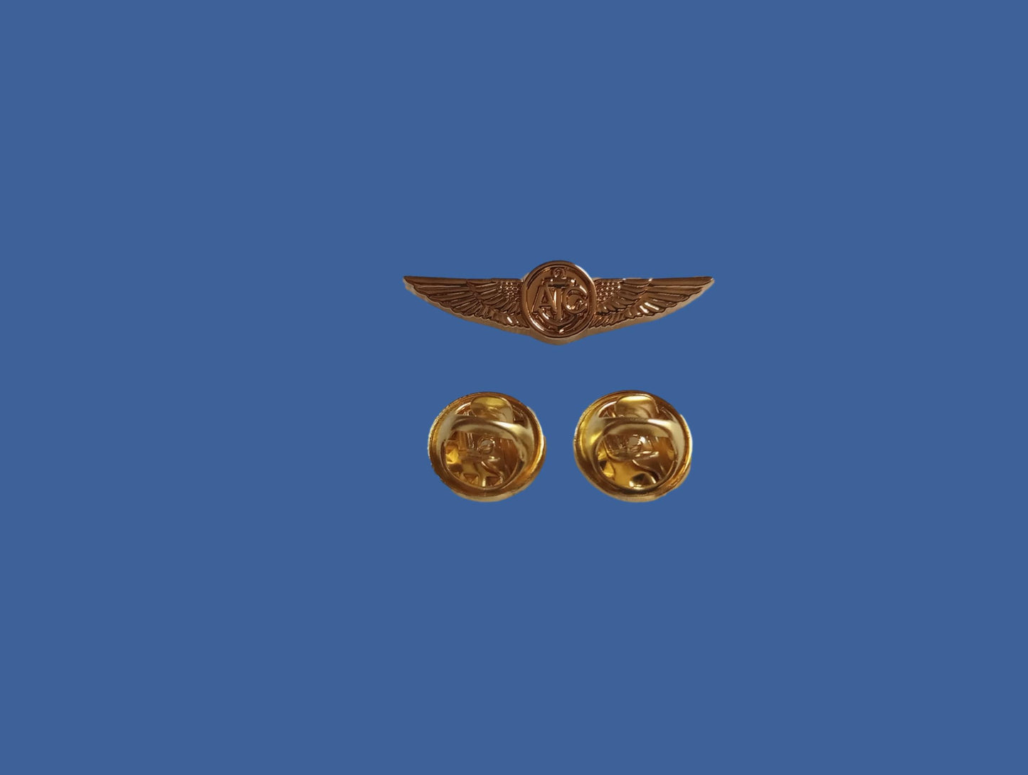 U.S MILITARY NAVY MINIATURE GOLD AIR CREW WINGS 1 1/8" INCHES WIDE HAT PIN LAPEL