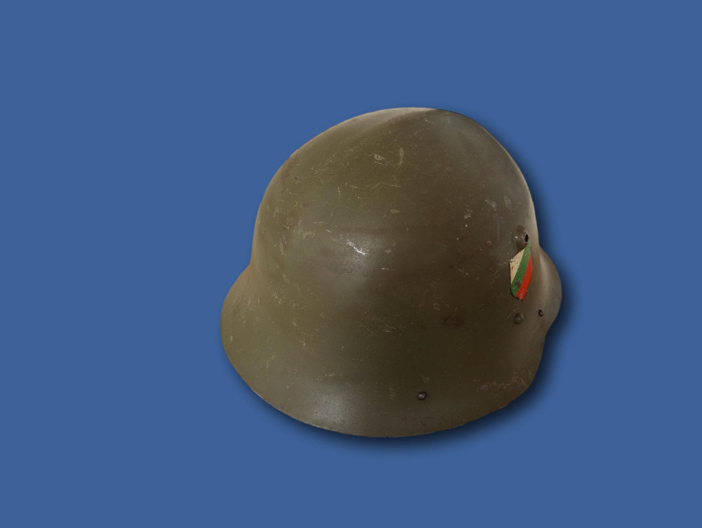 BULGARIAN M36C COMBAT HELMET LEATHER LINER & CHINSTRAP TRI COLOR DECAL ORIGINAL