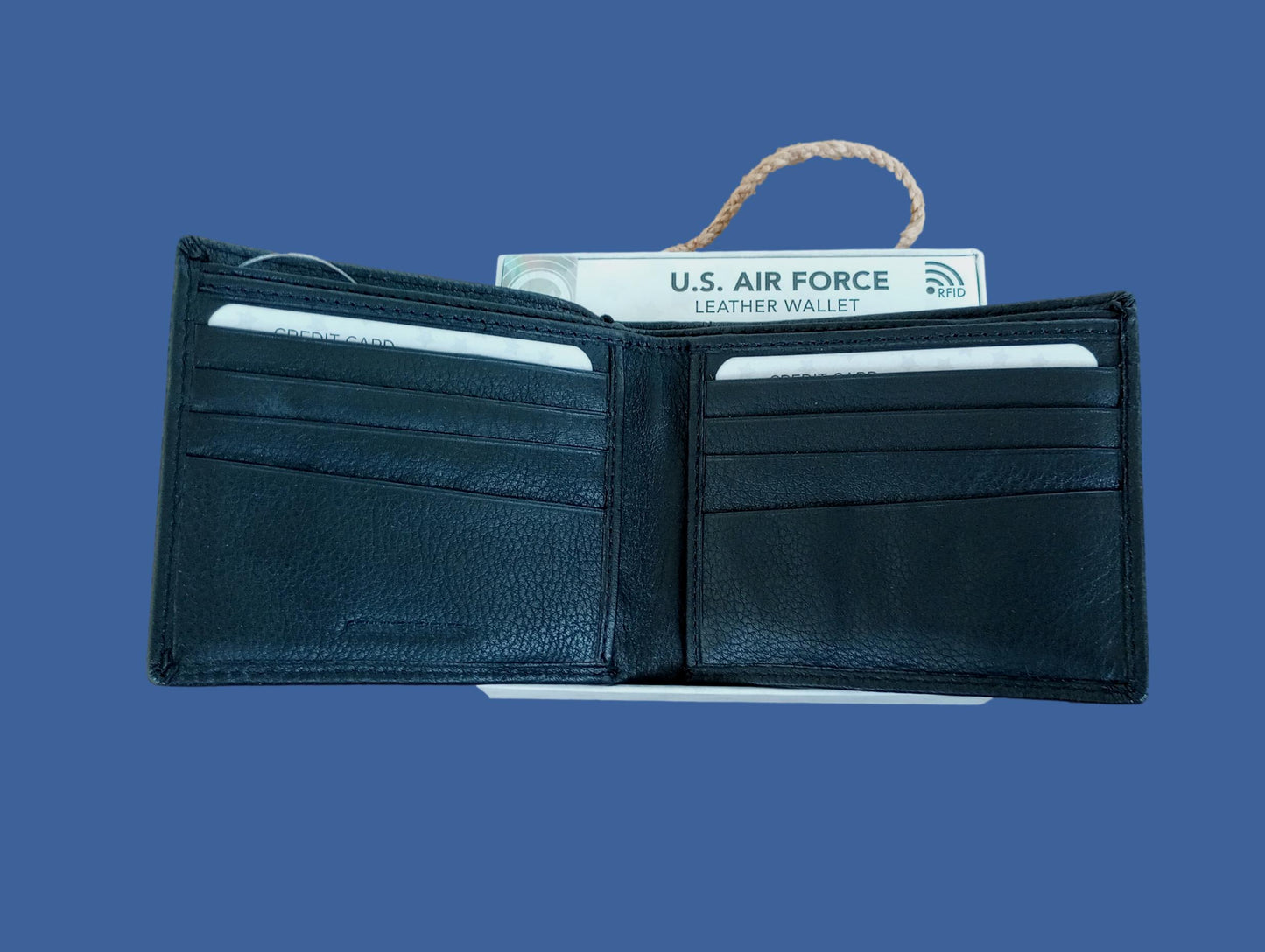 NEW U.S AIR FORCE LEATHER BI-FOLD WALLET GENUINE BLACK COWHIDE EMBOSSED