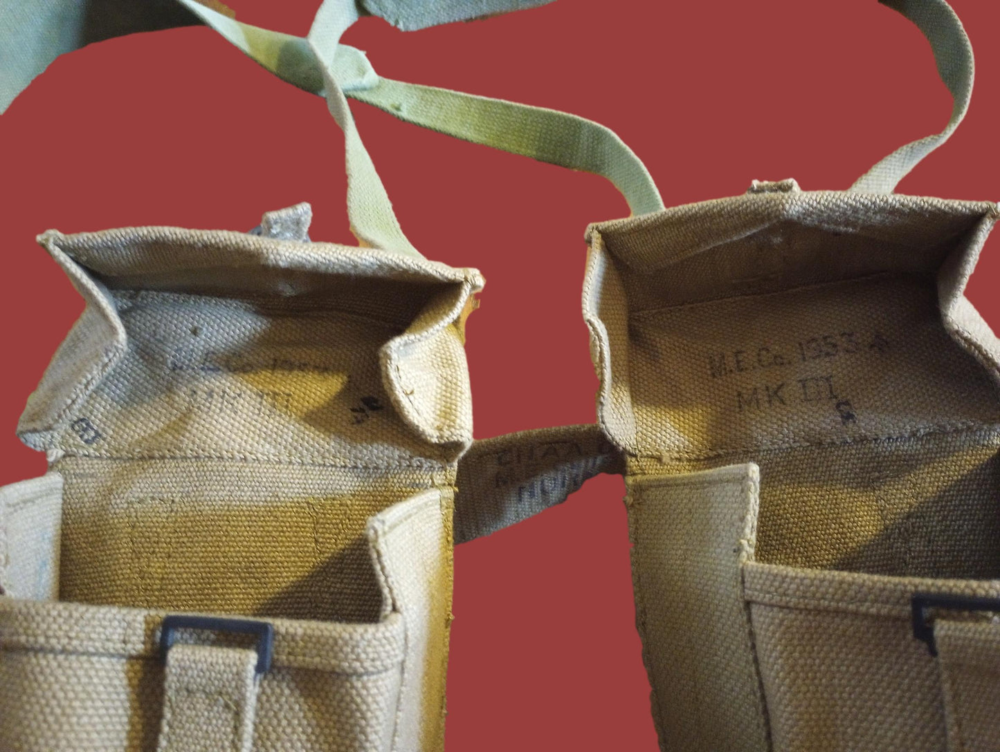 BRITISH WWII P-37 WEB GEAR BELT SUSPENDERS AMMUNITION POUCHES 1953 ORIGINAL