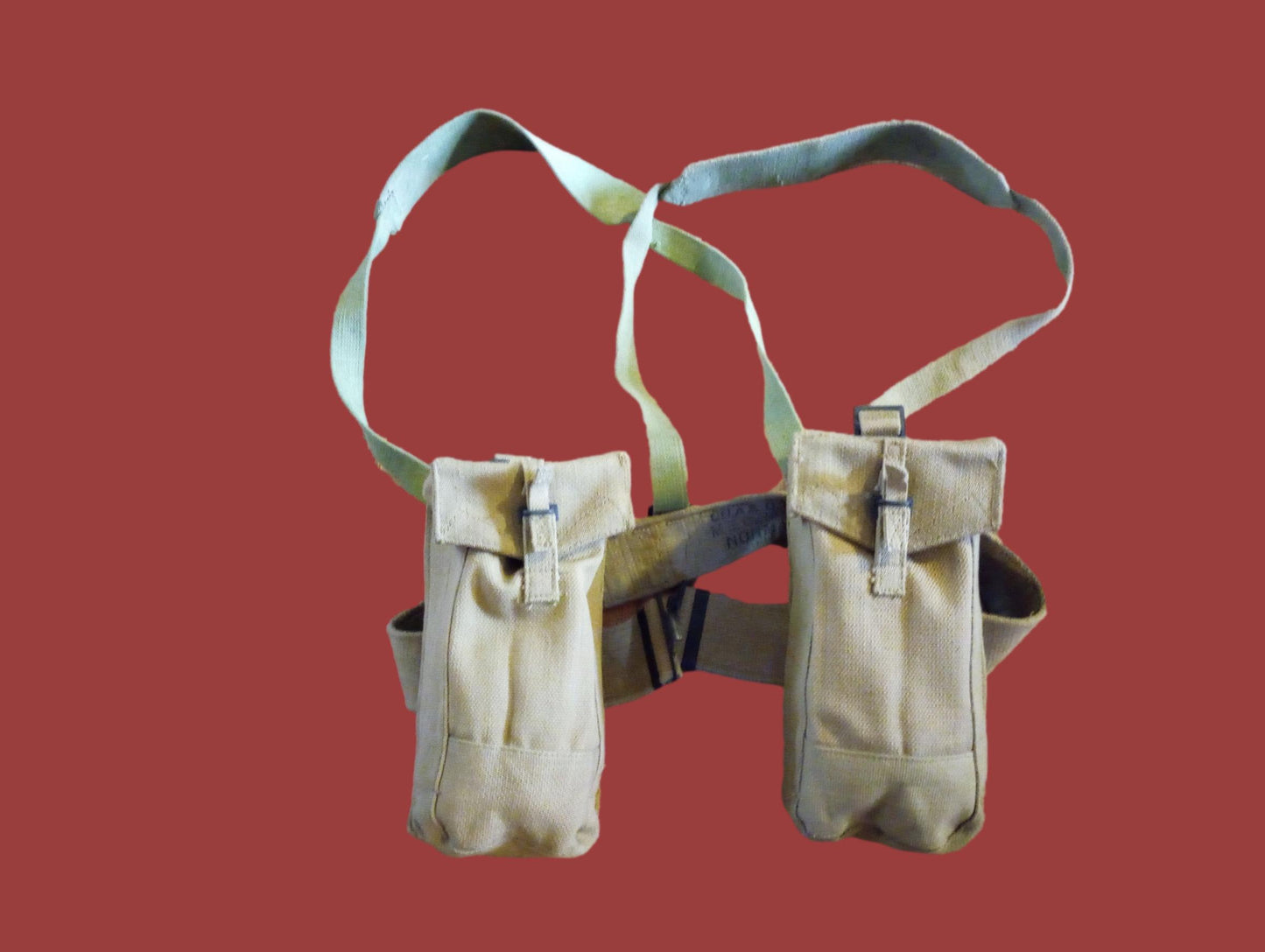 BRITISH WWII P-37 WEB GEAR BELT SUSPENDERS AMMUNITION POUCHES 1953 ORIGINAL