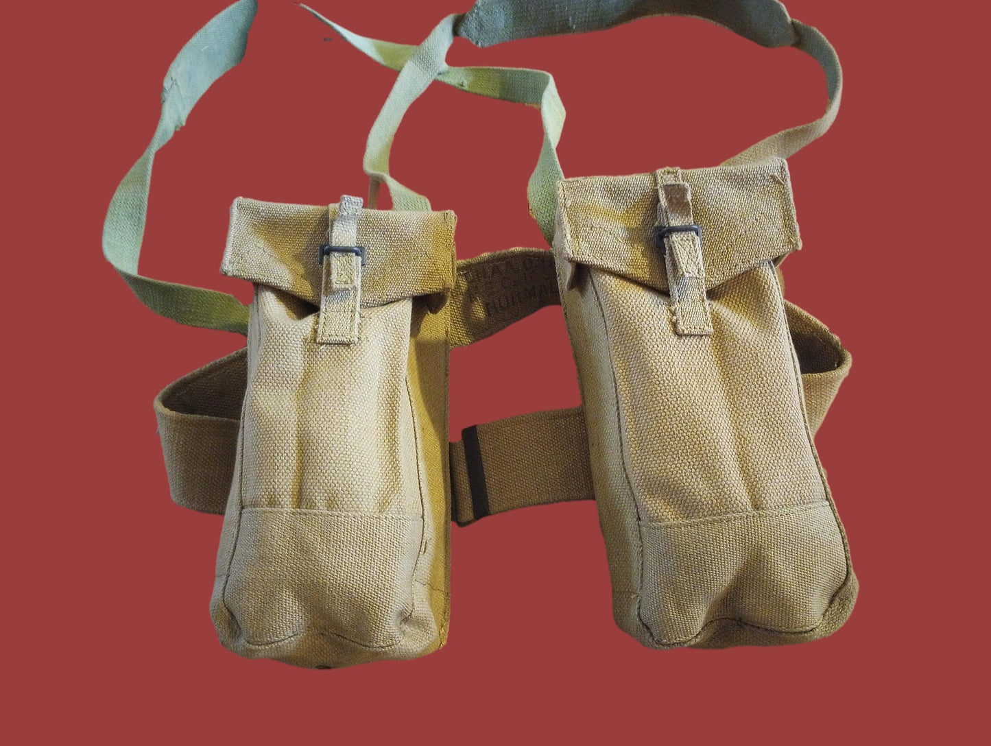 BRITISH WWII P-37 WEB GEAR BELT SUSPENDERS AMMUNITION POUCHES 1953 ORIGINAL