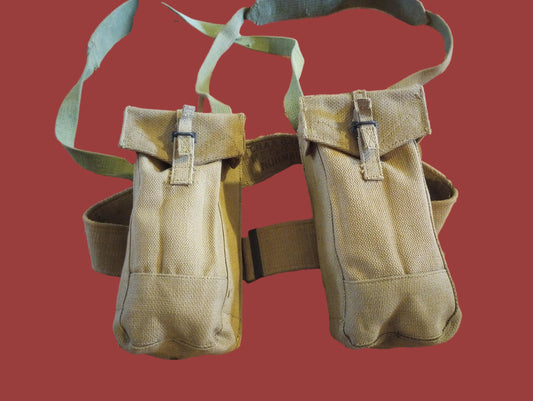 BRITISH WWII P-37 WEB GEAR BELT SUSPENDERS AMMUNITION POUCHES 1953 ORIGINAL