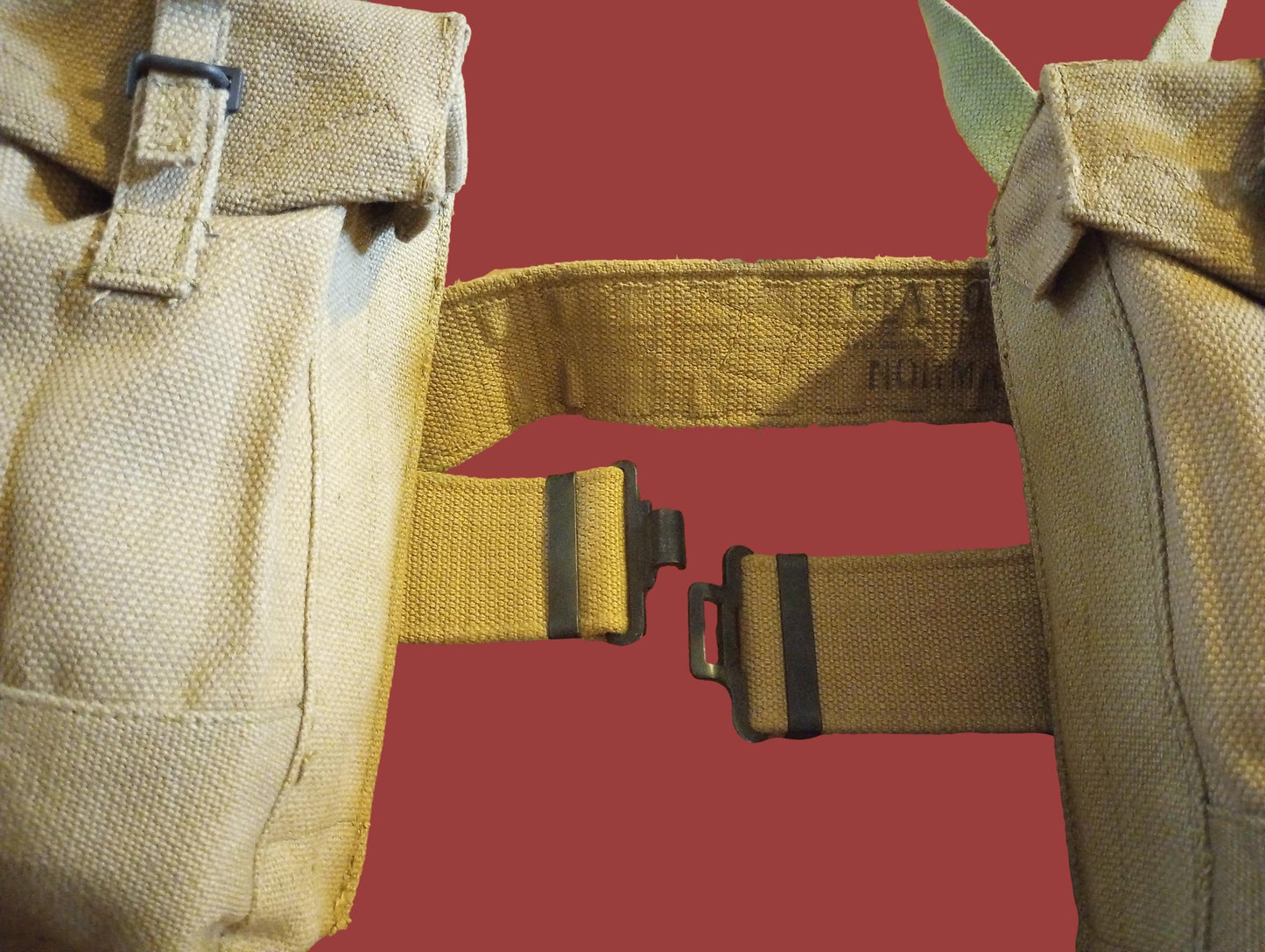 BRITISH WWII P-37 WEB GEAR BELT SUSPENDERS AMMUNITION POUCHES 1953 ORIGINAL
