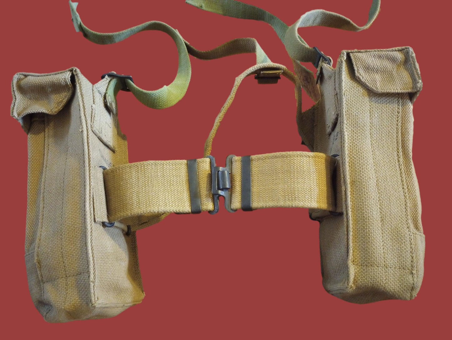 BRITISH WWII P-37 WEB GEAR BELT SUSPENDERS AMMUNITION POUCHES 1953 ORIGINAL