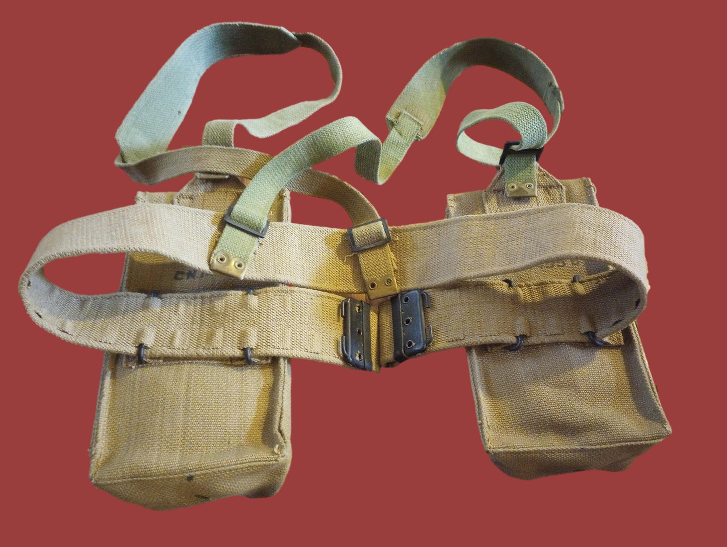 BRITISH WWII P-37 WEB GEAR BELT SUSPENDERS AMMUNITION POUCHES 1953 ORIGINAL