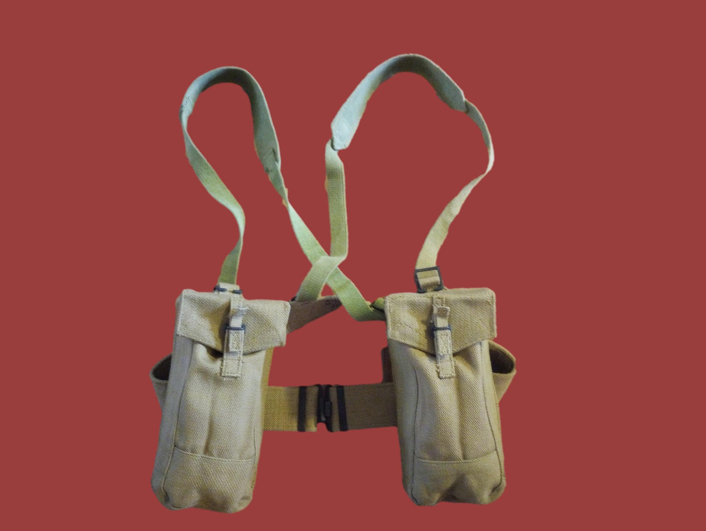 BRITISH WWII P-37 WEB GEAR BELT SUSPENDERS AMMUNITION POUCHES 1953 ORIGINAL