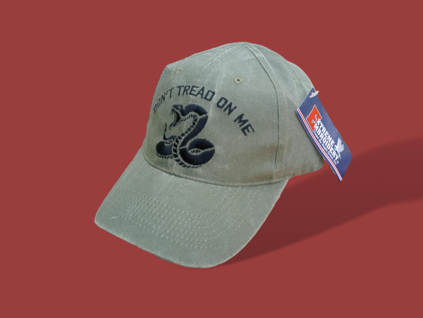 DON'T TREAD ON ME HAT OD GREEN STRESSED BALL CAP EXTREME EMBROIDERED EAGLE CREST