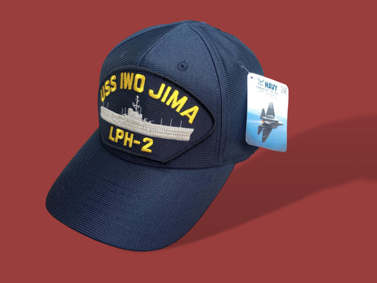 IWO JIMA LPH-2 NAVY SHIP HAT U.S MILITARY OFFICIAL BALL CAP U.S.A MADE EAGLE CREST