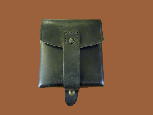 ORIGINAL WWII ITALIAN MILITARY BLACK LEATHER CARCANO AMMO 2 CLIP POUCH