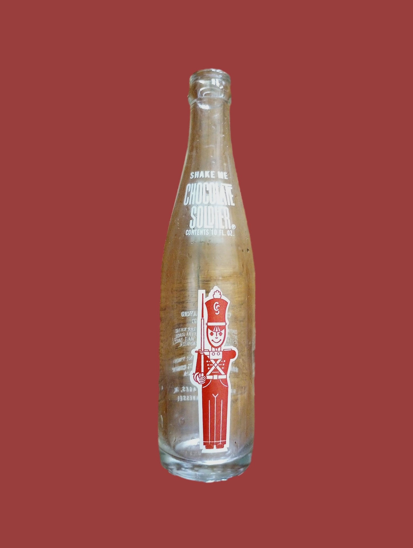 Vintage Chocolate Soldier Beverage 10oz Glass Bottle Rainbow Beverages Used