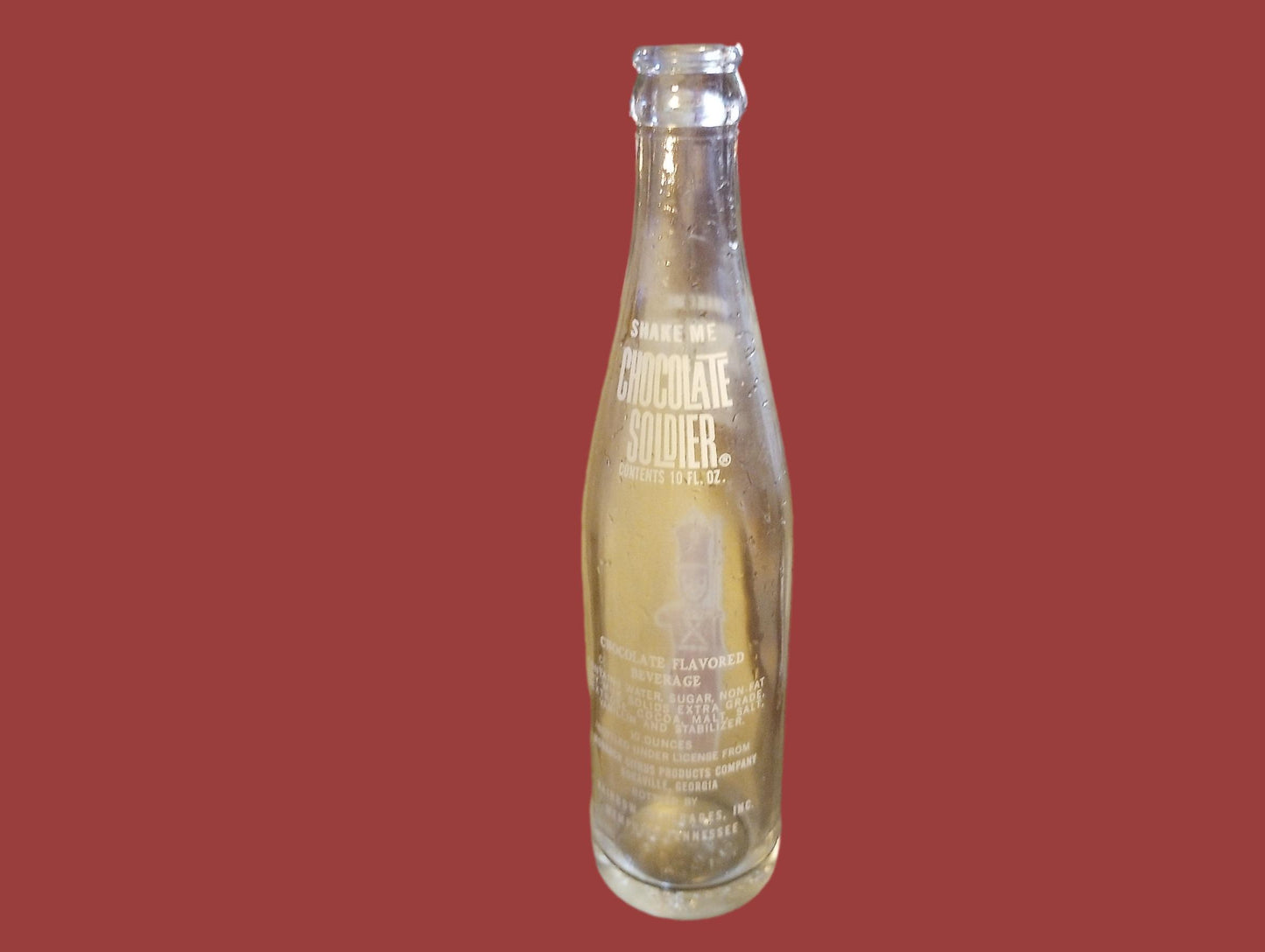 Vintage Chocolate Soldier Beverage 10oz Glass Bottle Rainbow Beverages Used