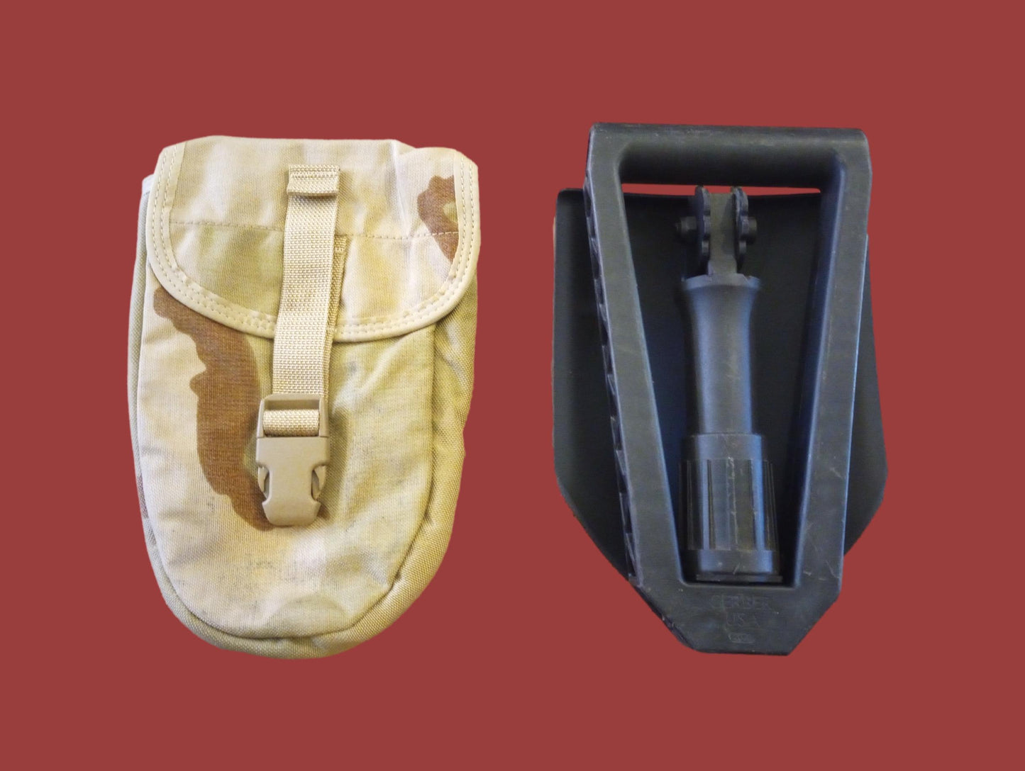USGI Gerber Entrenching E-tool Shovel W/ Desert Camo Cover Trifold Folding