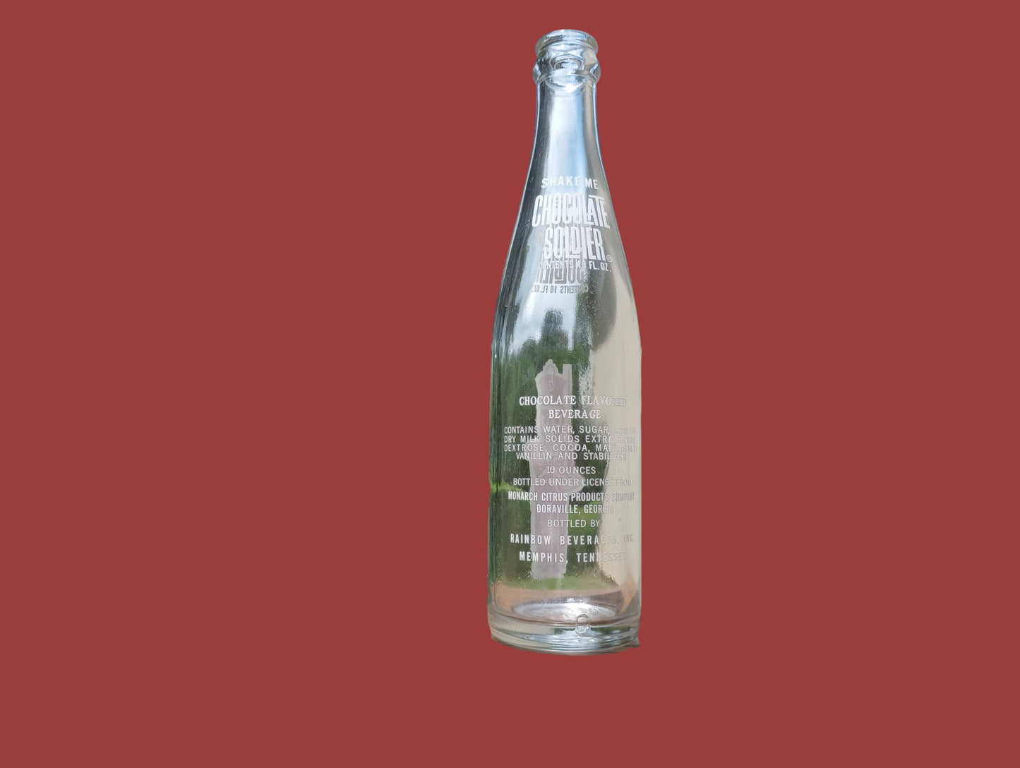 Vintage Chocolate Soldier Beverage 10oz Glass Bottle Rainbow Beverages Used