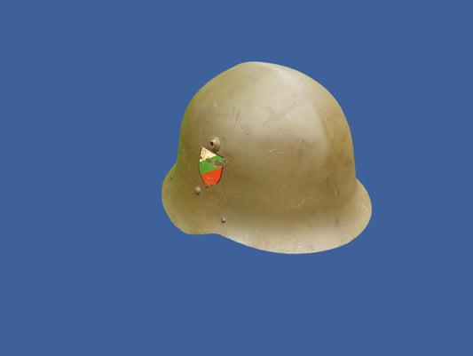 BULGARIAN M36C COMBAT HELMET LEATHER LINER & CHINSTRAP TRI COLOR DECAL ORIGINAL