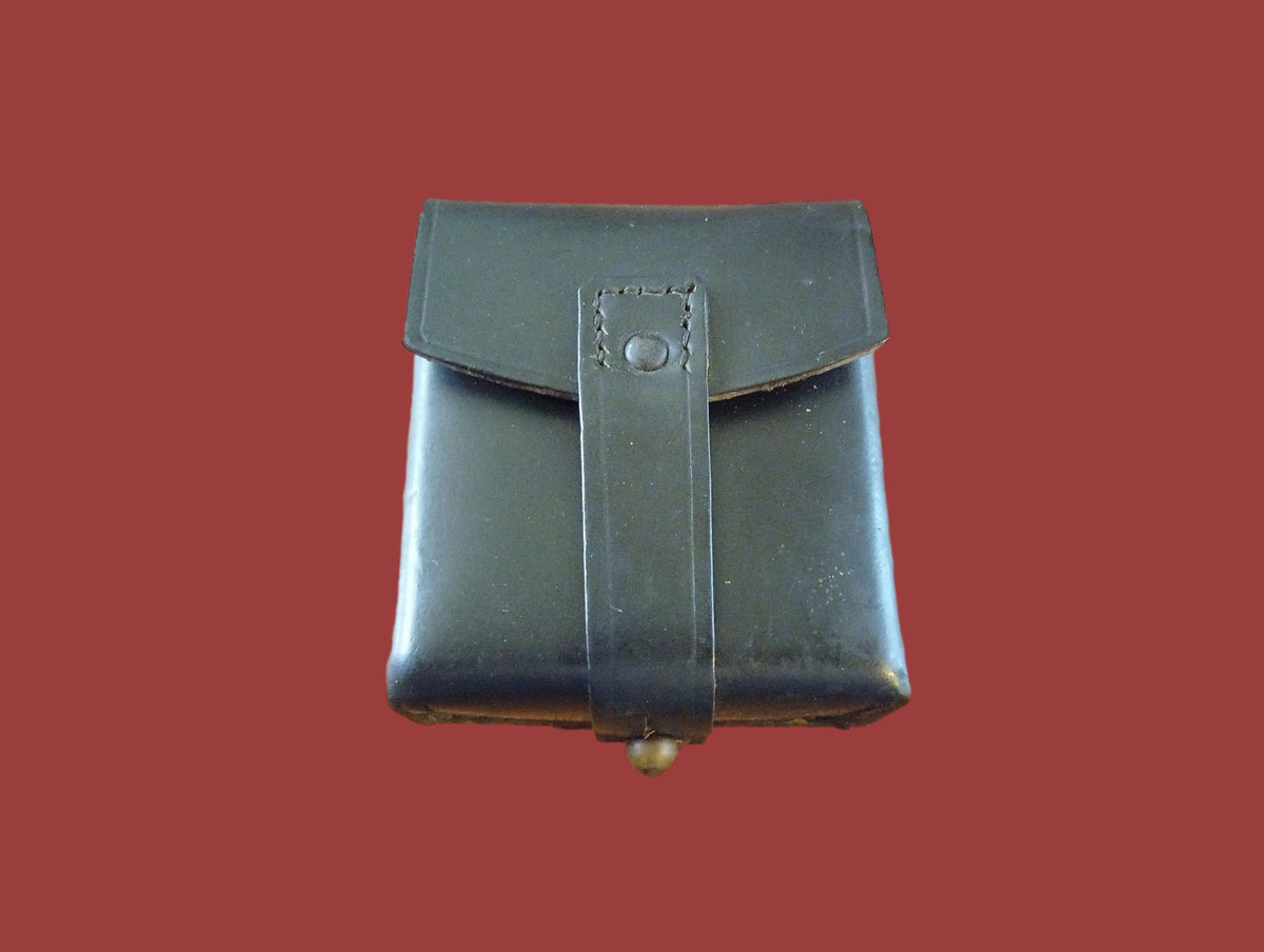 ORIGINAL WWII ITALIAN MILITARY BLACK LEATHER CARCANO AMMO 2 CLIP POUCH