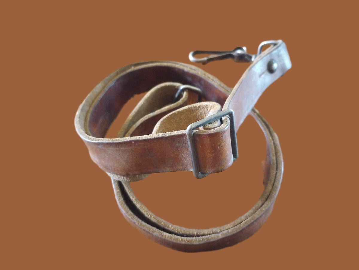 GENUINE FRENCH MILITARY MAT BROWN LEATHER RIFLE SLING ARMY MAS RIFLE 49 & 49/54