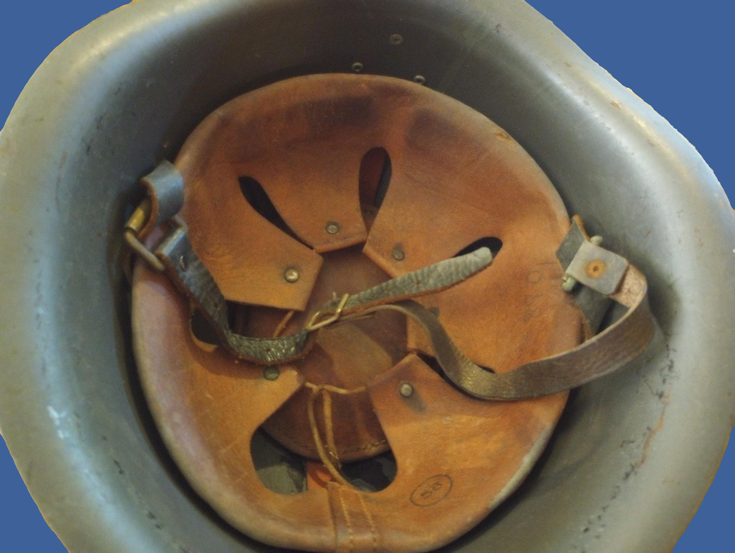 WWII ERA DANISH M/39 ROYAL GUARD HELMET WITH LINER AND LEATHER CHIN STRAP