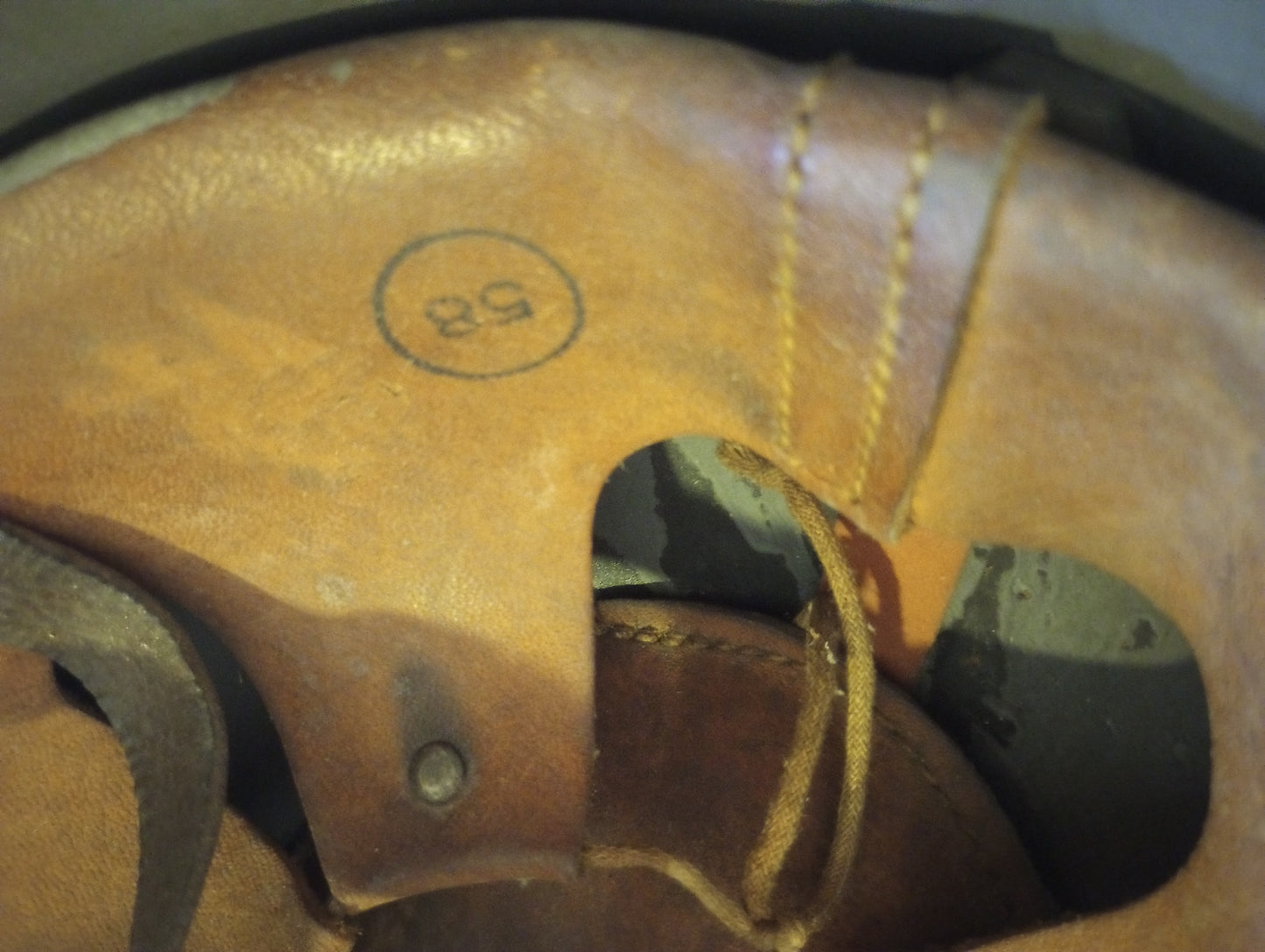 WWII ERA DANISH M/39 ROYAL GUARD HELMET WITH LINER AND LEATHER CHIN STRAP